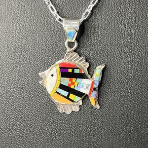 Sterling Silver Inlay Fish Pendant On 20” Chain